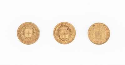 3 Monete da 20 Lire: Napoleone i 1813 Regno D'italia Milano; Carlo Alberto 1845 Regno di Sardegna...