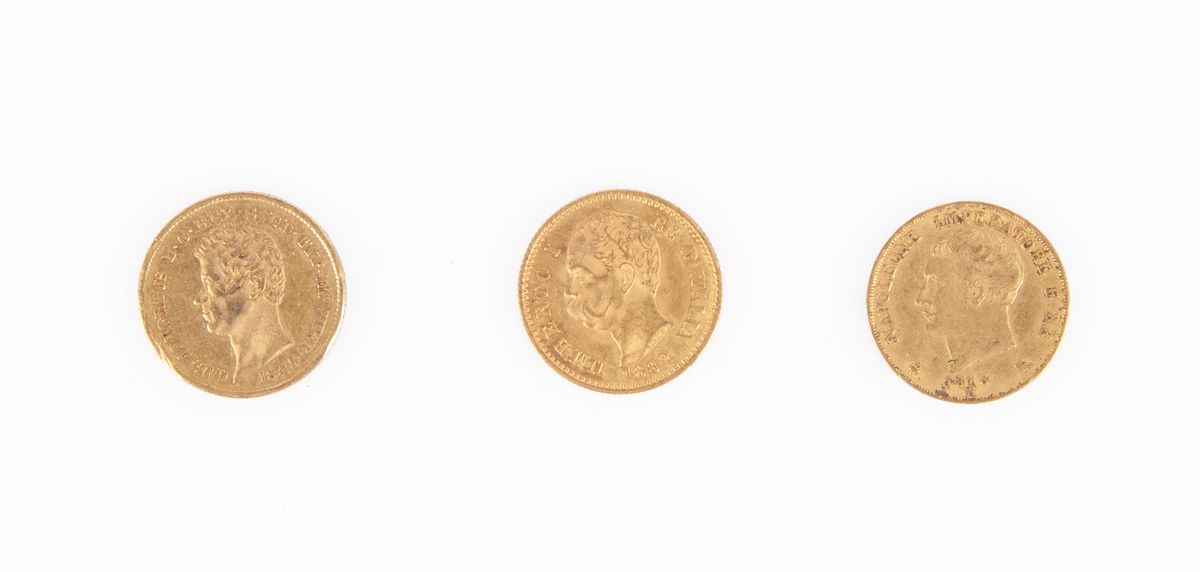 3 Monete da 20 Lire: Napoleone i 1813 Regno D'italia Milano; Carlo Alberto 1845 Regno di Sardegna...