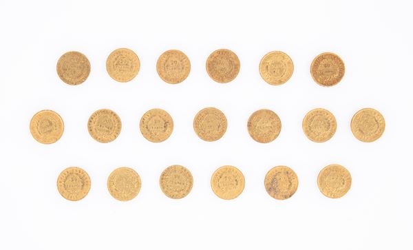 Lotto 19 monete da 20 Franchi Napoleone I Francia