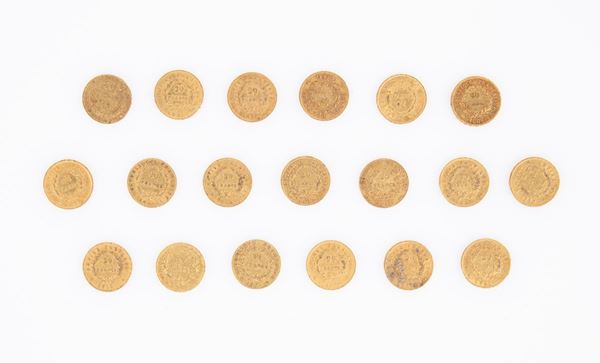 Lotto 19 monete da 20 Franchi Napoleone I Francia