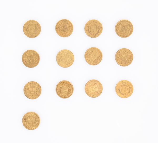 Lotto 13 monete da 20 Franchi Luigi XVIII Francia