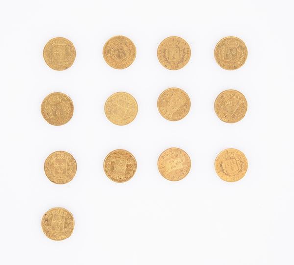 Lotto 13 monete da 20 Franchi Luigi XVIII Francia