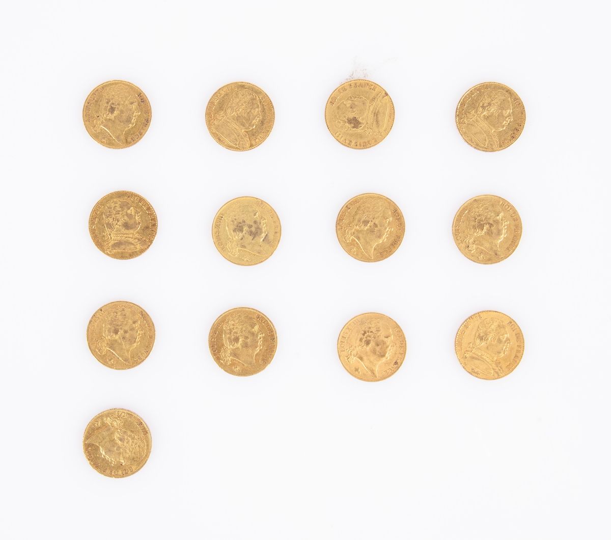 Lotto 13 Monete da 20 Franchi Luigi XVIII Francia