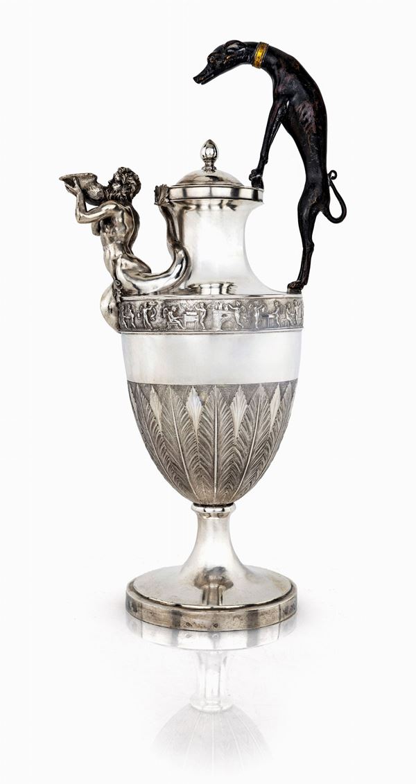 Raffinato versatoio neoclassico in argento e bronzo, maestro argentiere Vincenzo II Belli (attivo dal  [..]