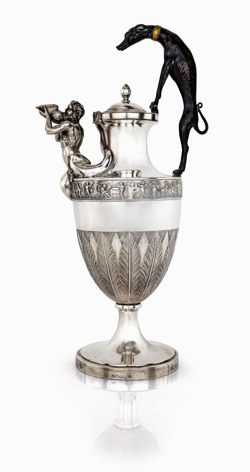 Raffinato Versatoio Neoclassico in Argento e Bronzo, Maestro Argentiere Vincenzo II Belli (attivo...