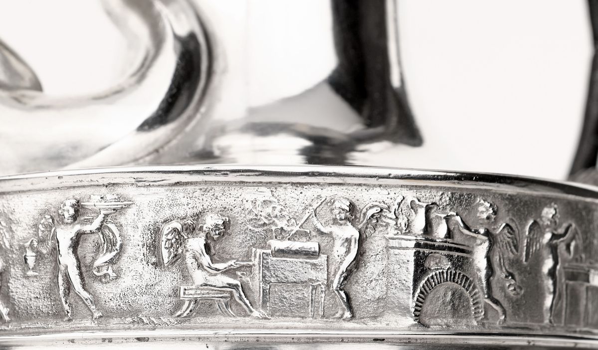 Raffinato Versatoio Neoclassico in Argento e Bronzo, Maestro Argentiere Vincenzo II Belli (attivo...