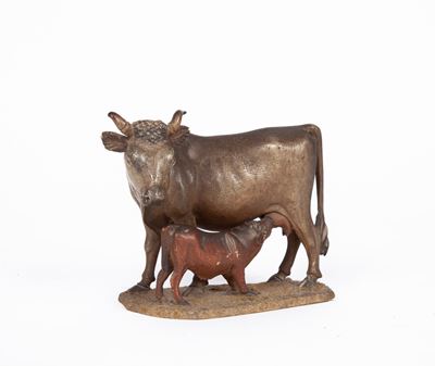 Mucca con Vitello in Legno Policromo