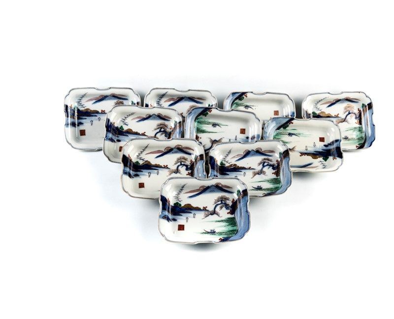 Servizio di Dieci Piatti in Ceramica Kutani