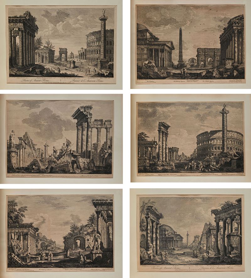 Giovanni Paolo Pannini Pinxit - 6 vedute fantastiche di Rovine romane