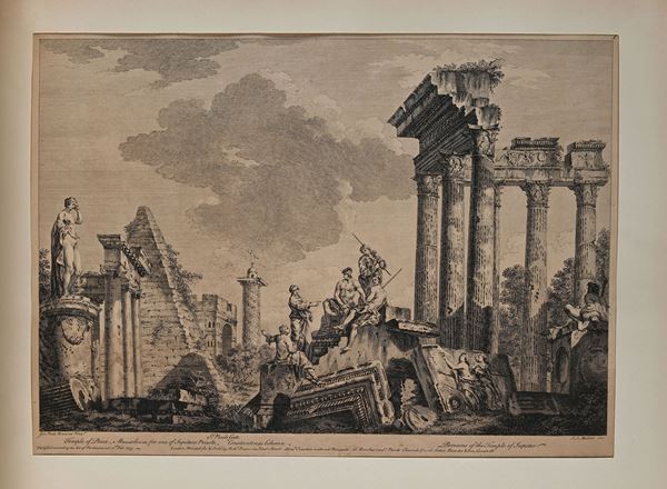 Giovanni Paolo Pannini Pinxit - 6 vedute fantastiche di Rovine romane  (Bowles & Sayer, Londra 1753-1756) - Incisione su carta - Asta Libri  Antichi e Stampe - II - Casa d'Aste Arcadia