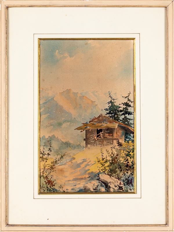 Guido Petrini - Paesaggio alpino con baita