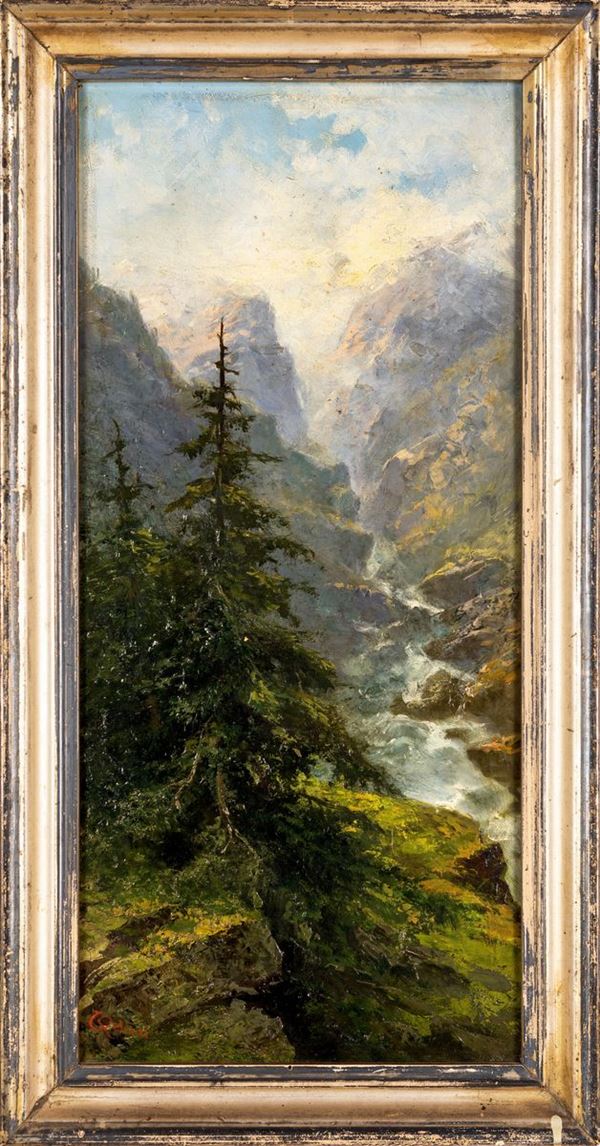 Guido Petrini - Paesaggio montano con cascata (Valle di Loana)