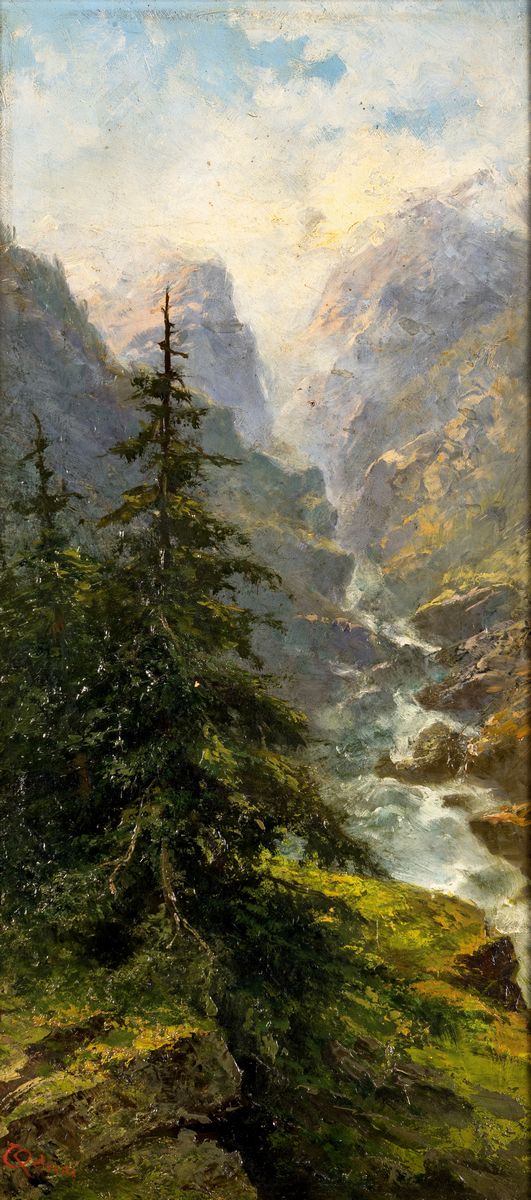 Guido Petrini - Paesaggio Montano con Cascata (valle di Loana)