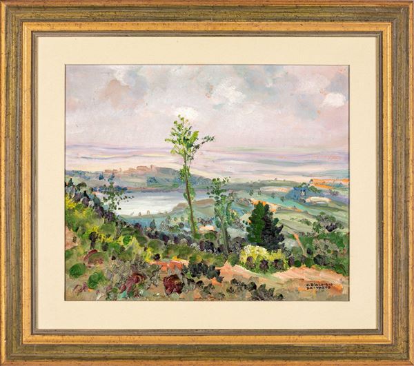 Carlo D'aloisio - Veduta di paese con lago