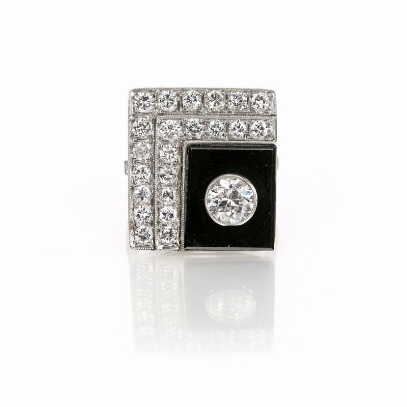 Anello in Oro Brillanti e Onice.