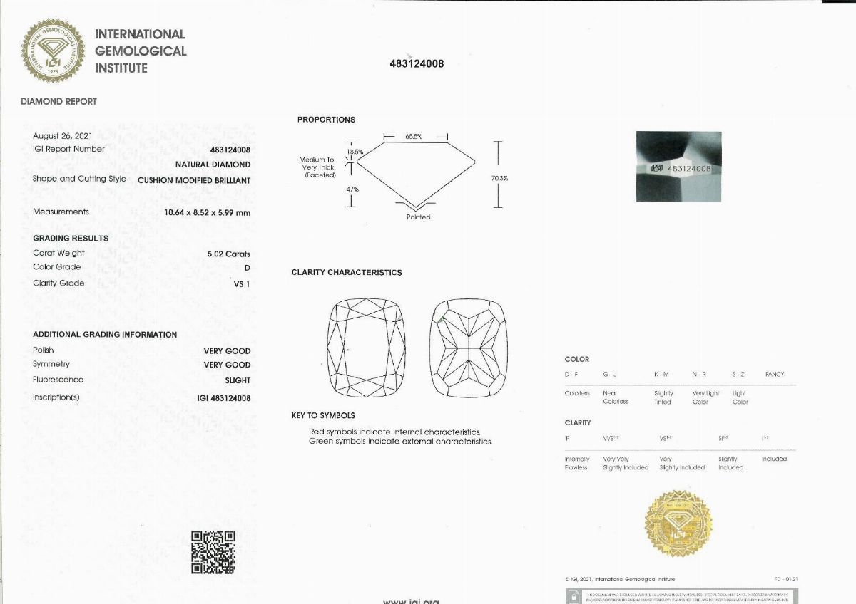 Raro Diamante Taglio Radiant Ct. 5,02