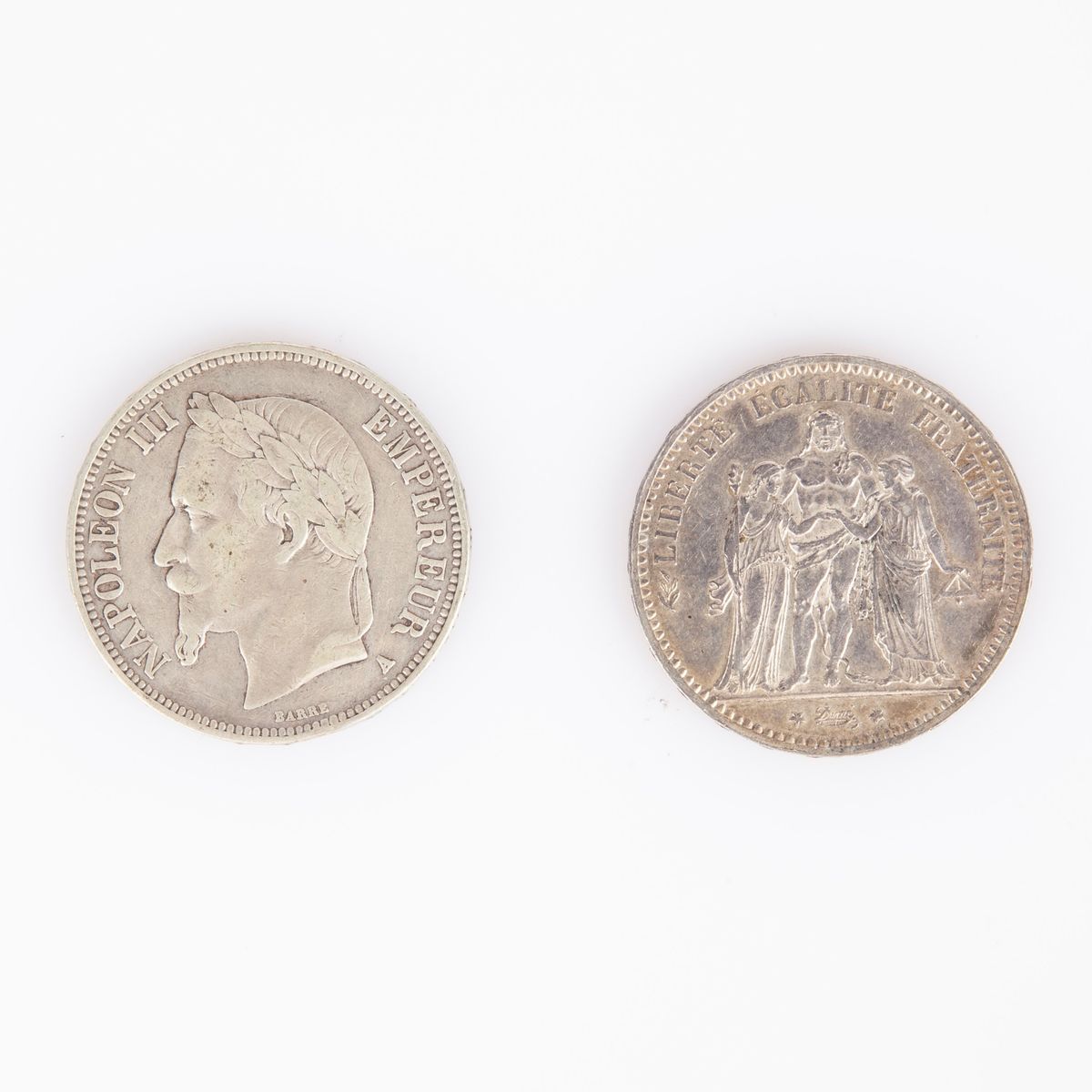 2 Monete da 5 Franchi Francia: 1869 Parigi Napoleone III e 1876 Parigi Terza Repubblica