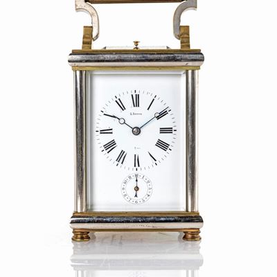 Orologio da Carrozza in Ottone Argentato e Dorato, Roma, XIX Secolo