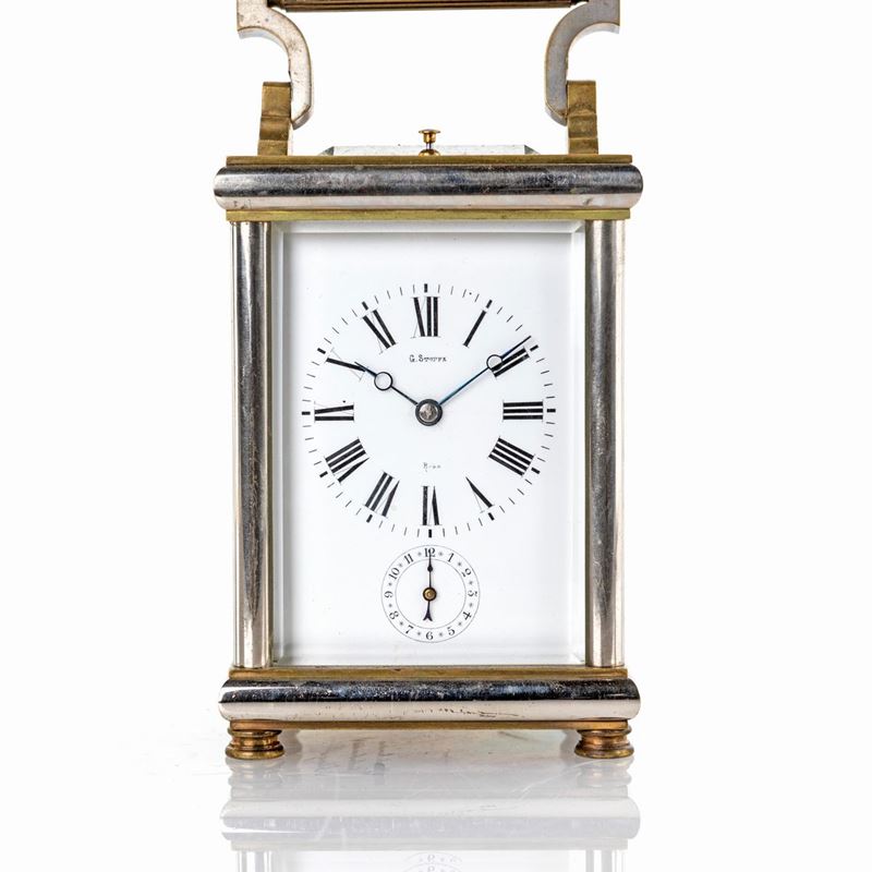 Orologio da Carrozza in Ottone Argentato e Dorato, Roma, XIX Secolo