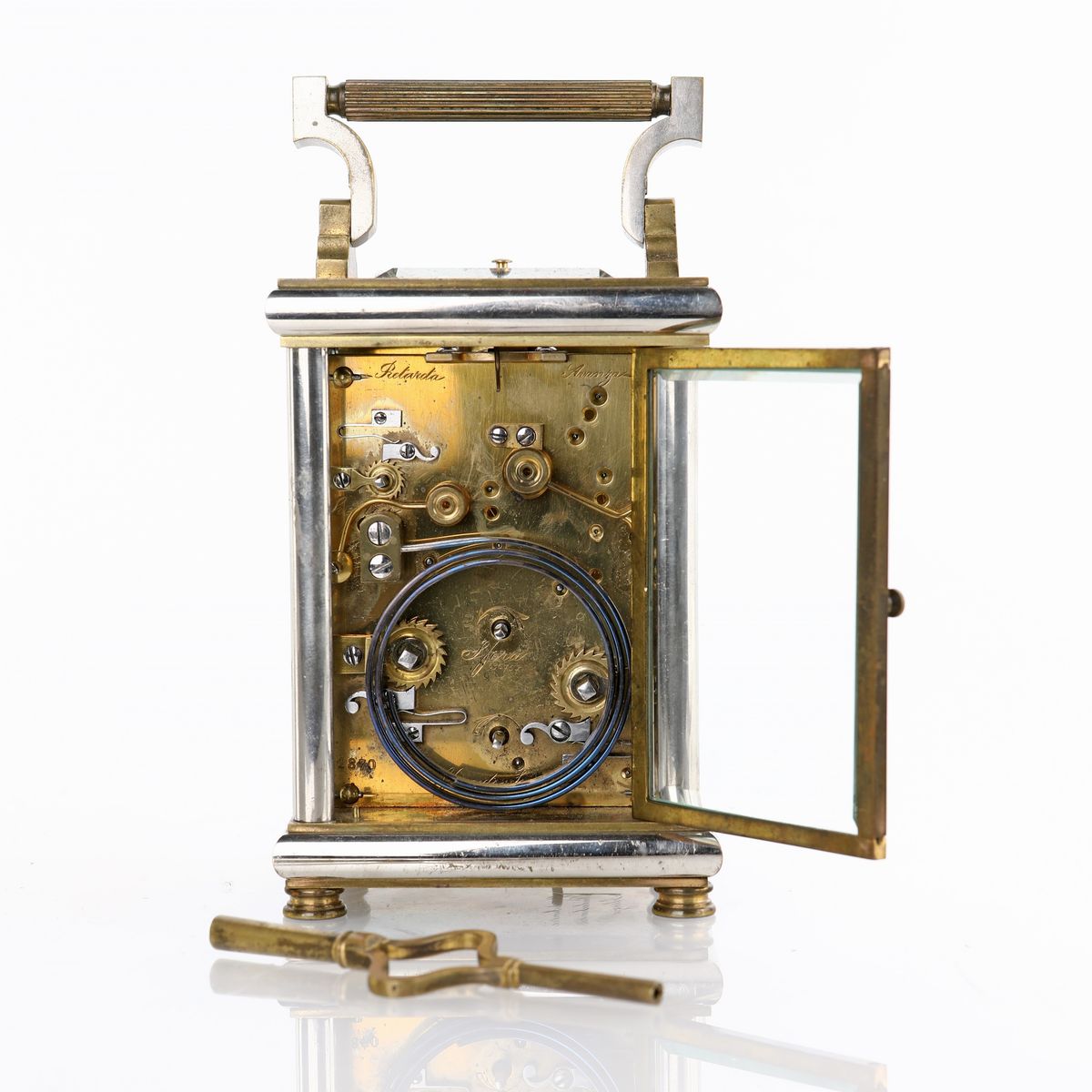Orologio da Carrozza in Ottone Argentato e Dorato, Roma, XIX Secolo