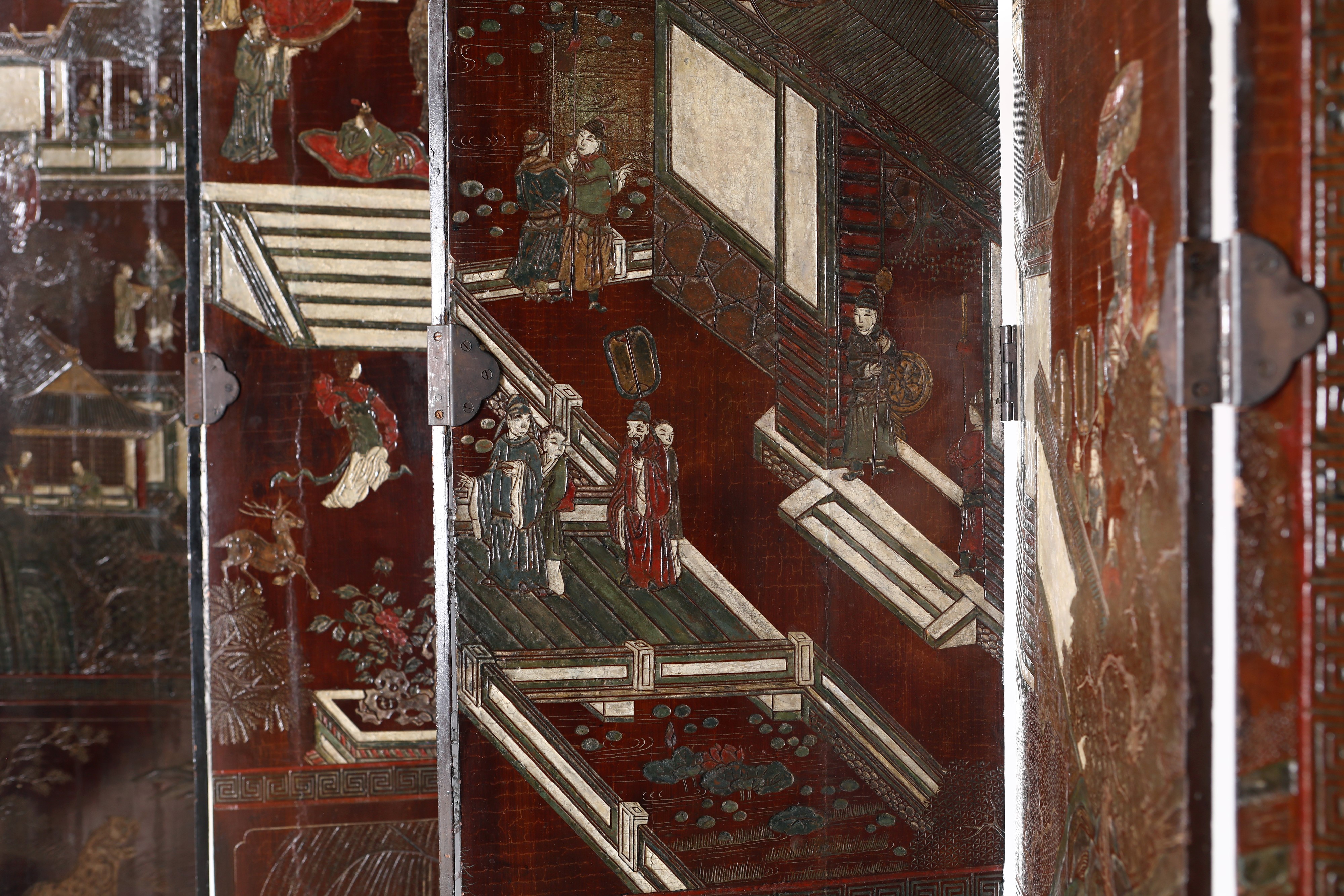 Paravento a Otto Ante in Legno e Lacca di Coromandel, Cina, XVIII Secolo