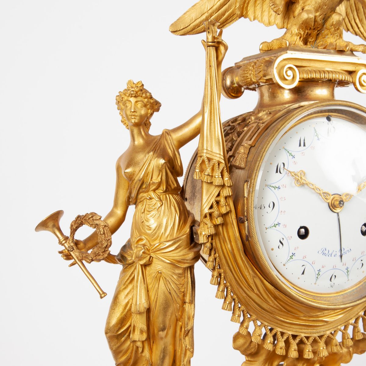 Orologio da Camino Luigi XVI in Bronzo Dorato e Marmo Rouge Griotte, Francia, Fine del XVIII Seco...