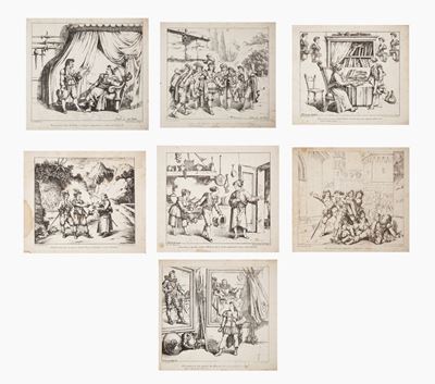 Sette Litografie delle Belle Arti, dalla Serie "i Promessi Sposi" di Bartolomeo Pinelli