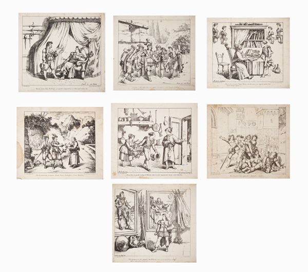 Sette litografie delle Belle Arti, dalla serie "I promessi sposi" di Bartolomeo Pinelli