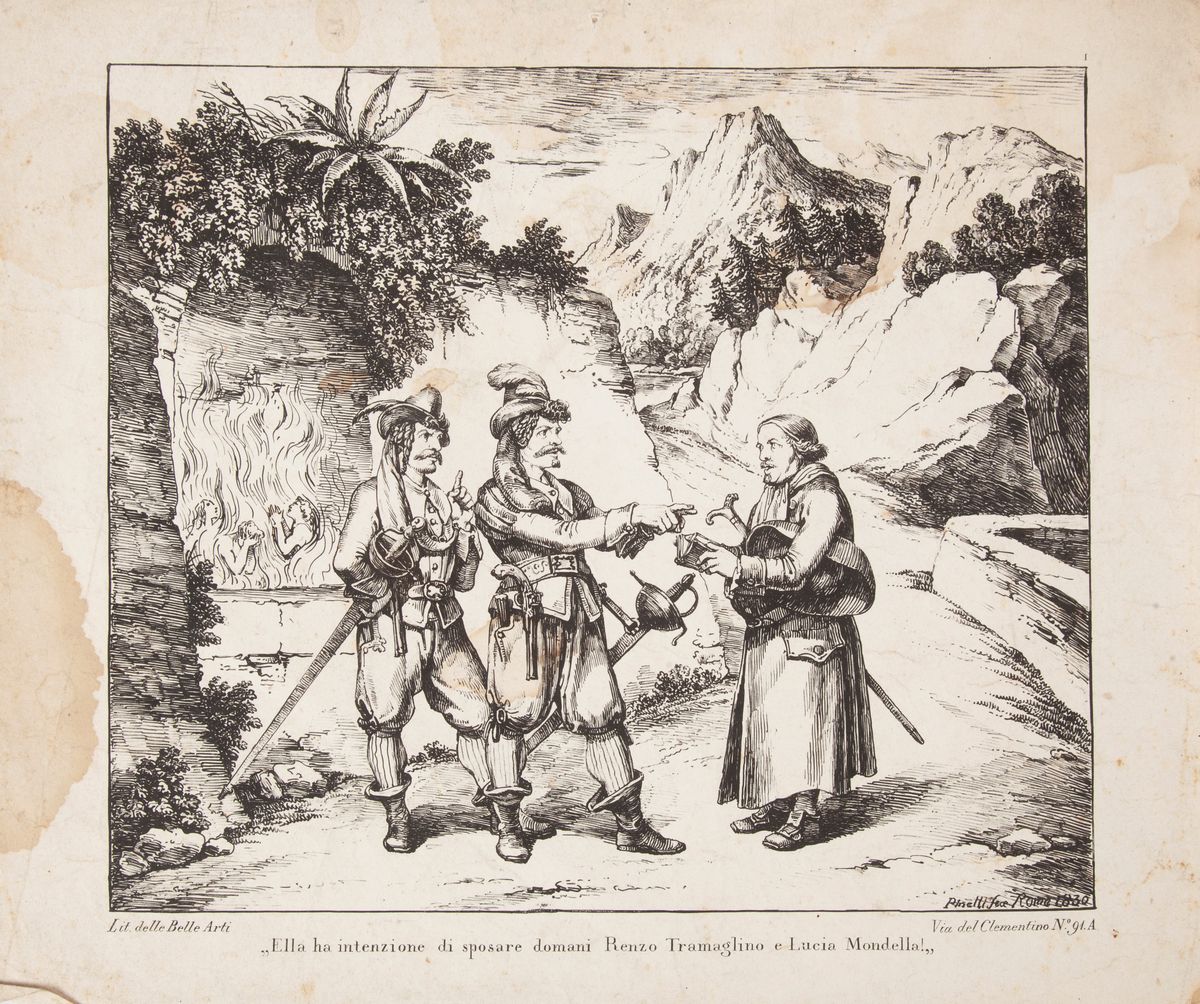 Sette Litografie delle Belle Arti, dalla Serie "i Promessi Sposi" di Bartolomeo Pinelli