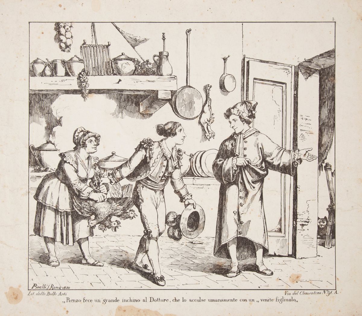 Sette Litografie delle Belle Arti, dalla Serie "i Promessi Sposi" di Bartolomeo Pinelli