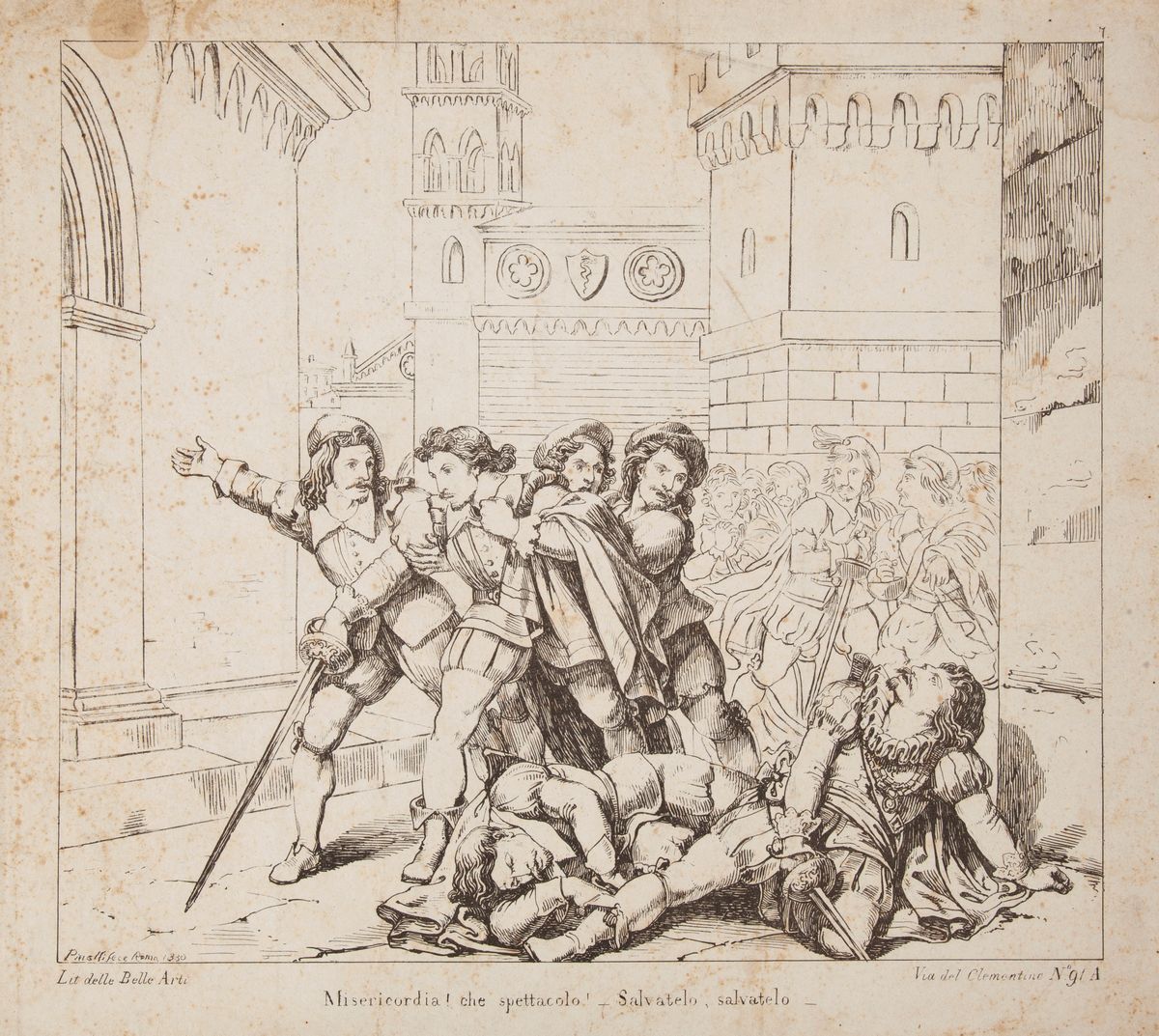 Sette Litografie delle Belle Arti, dalla Serie "i Promessi Sposi" di Bartolomeo Pinelli