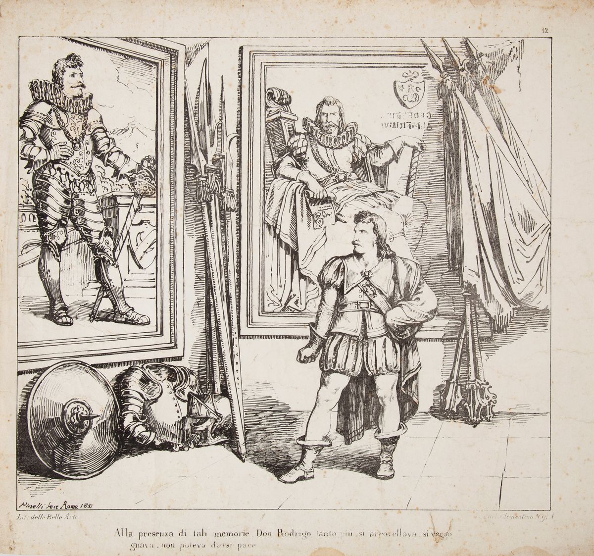 Sette Litografie delle Belle Arti, dalla Serie "i Promessi Sposi" di Bartolomeo Pinelli