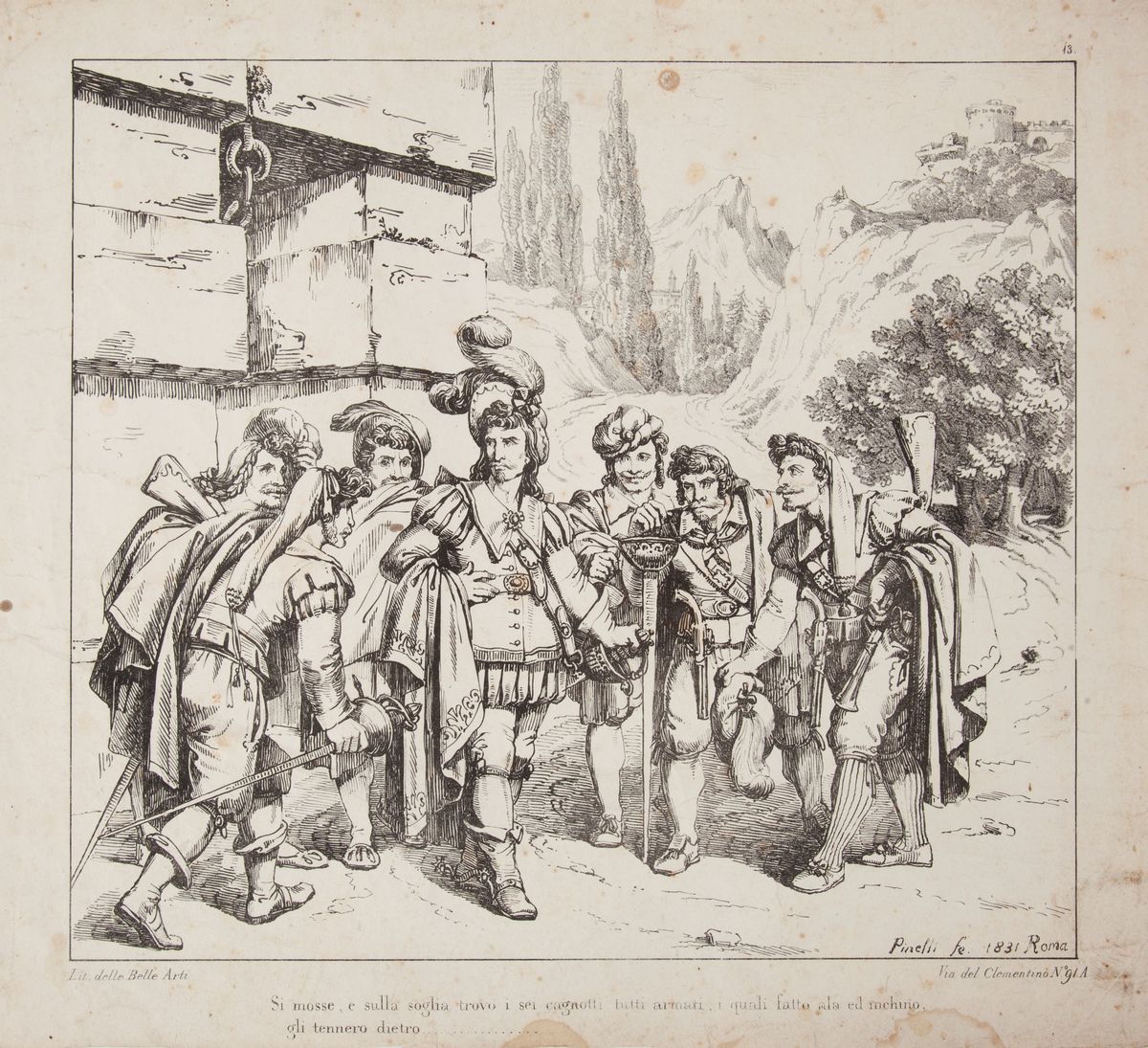 Sette Litografie delle Belle Arti, dalla Serie "i Promessi Sposi" di Bartolomeo Pinelli