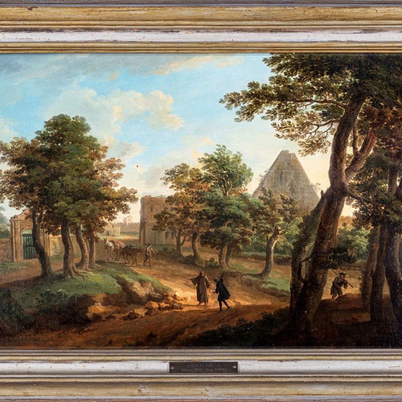 Paolo Anesi - Paesaggio con Piramide Cestia e Figure