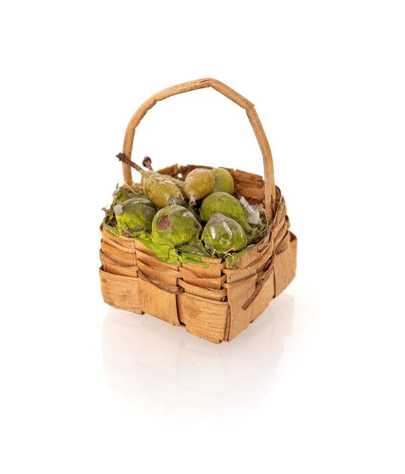 Cestino con fichi e pere in terracotta policroma