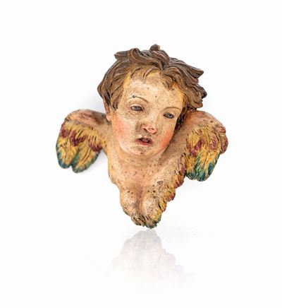 Testa di Cherubino in Terracotta Policroma
