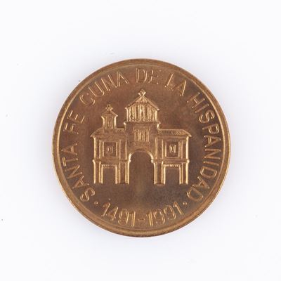 Medaglia in Metallo V° Centenario Santa Fè 1491-1991 Coniata per la X Esposizione Granada 1982-19...