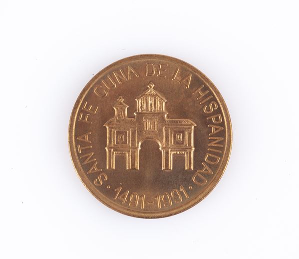 Medaglia in metallo V° Centenario Santa Fè 1491-1991 Coniata per la X Esposizione Granada 1982-1992 Regno di Spagna