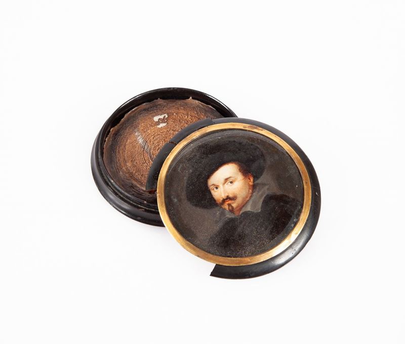 Tabacchiera di Legno con Antica Miniatura Sottovetro, XIX Secolo