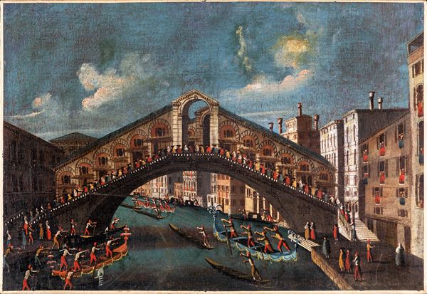 Scuola veneta del XVIII secolo - Veduta del Ponte di Rialto