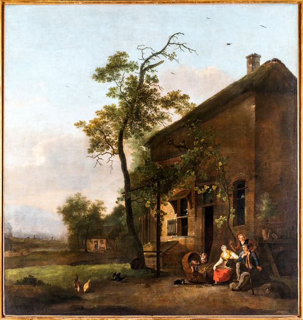 Scuola olandese del XVIII secolo - Villaggio con figure