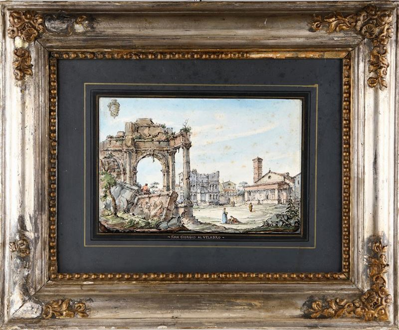 Giuseppe Latini Detto il Maestro del Ricciolo - Capriccio con San Giorgio al Velabro