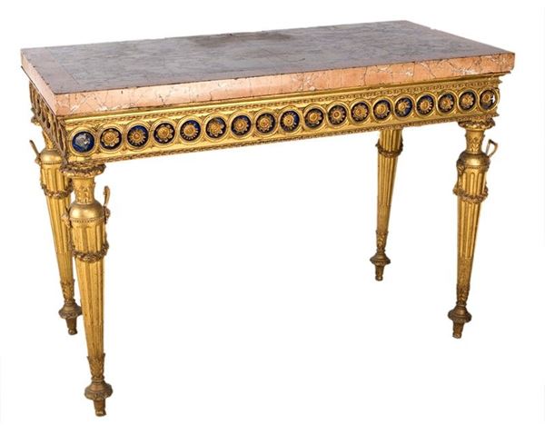 CONSOLE IN LEGNO DORATO E DIPINTO