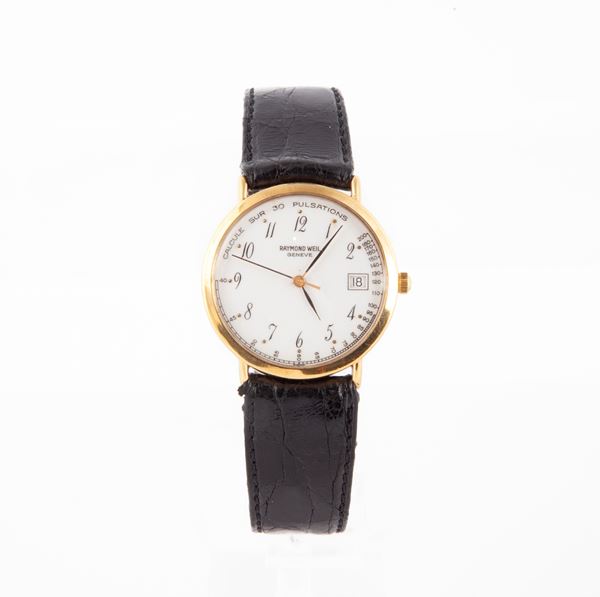 Raymond Weil - Orologio da polso al quarzo da uomo in metallo placcato in oro giallo 18 Kt. Con misura pulsazioni e datario. Quadrante in smalto.