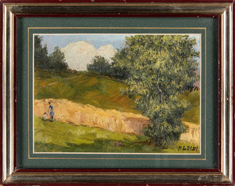 Pietro Leidi - Paesaggio con Figure a Passeggio