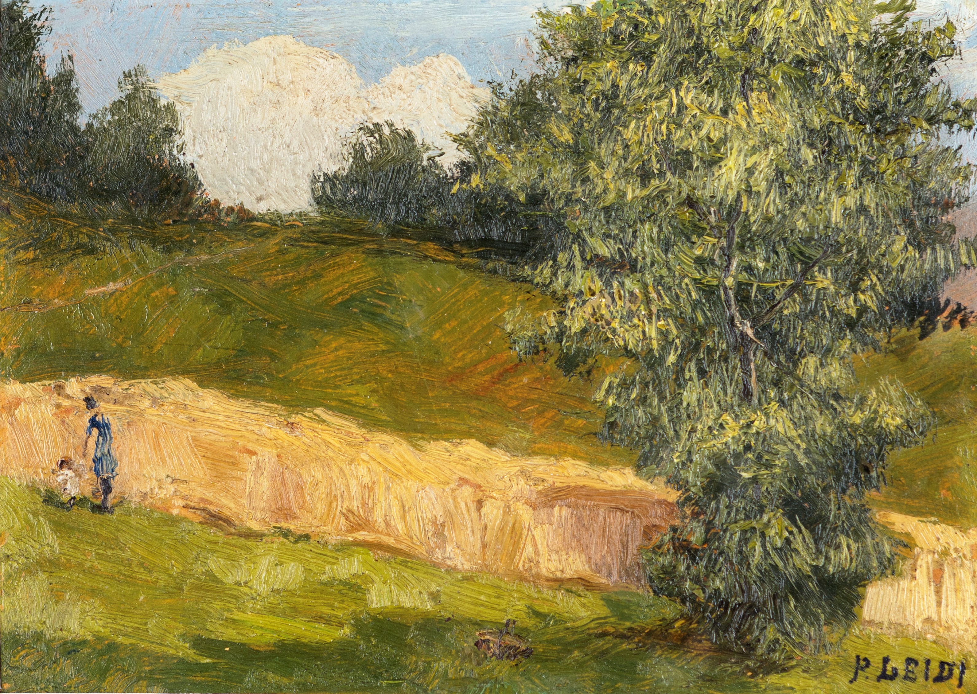 Pietro Leidi - Paesaggio con Figure a Passeggio