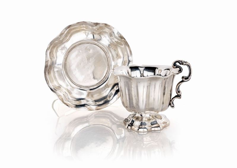 Tazza e Piattino in Argento, Parigi, Metà del XIX Secolo, Argentiere Martial Fray (1849 - 1861)