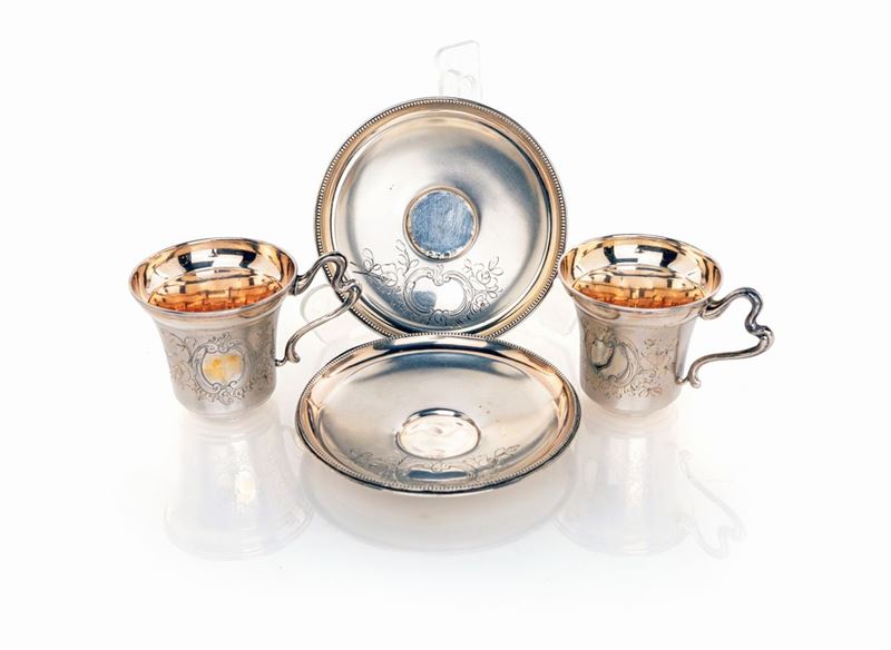Coppia di Tazzine con Piattino in Argento