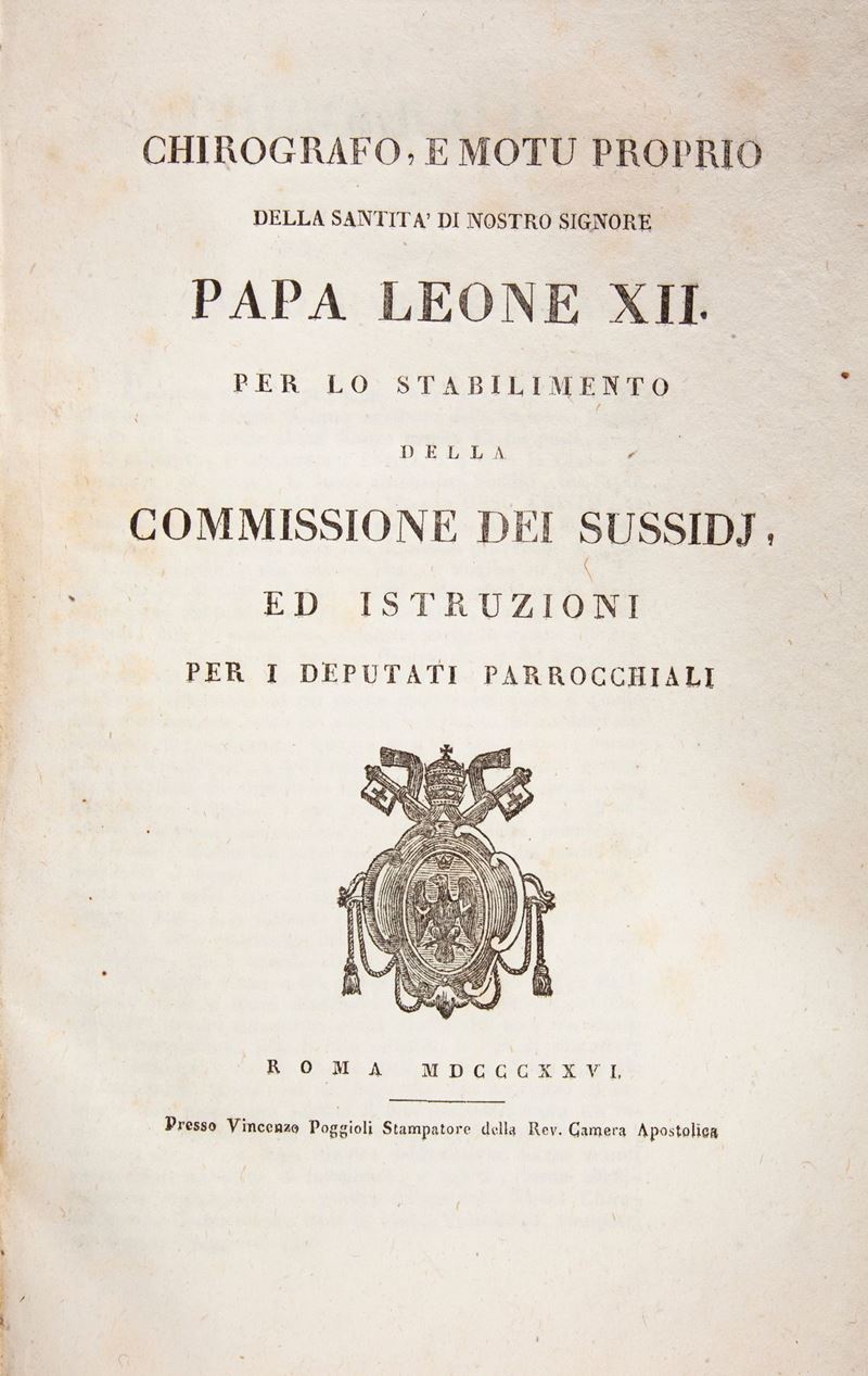 Chirografo e motu proprio della Santità di Nostro Signore papa Leone XII per lo stabilimento dell...