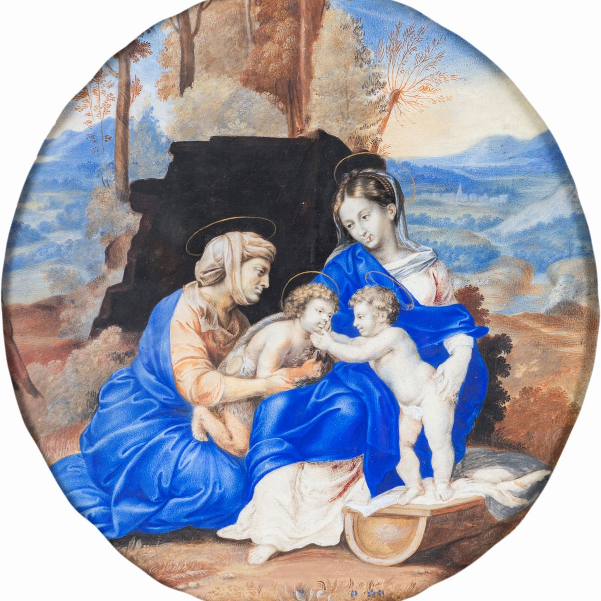 Anonimo del XVIII Secolo - La Vergine Col Bambino, Santa Elisabetta e San Giovannino in un Paesag...